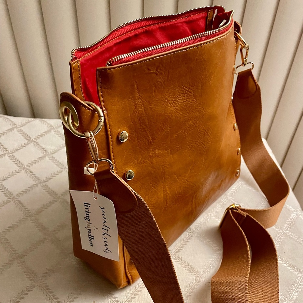 Brown Crossbody Bag with Red Interior